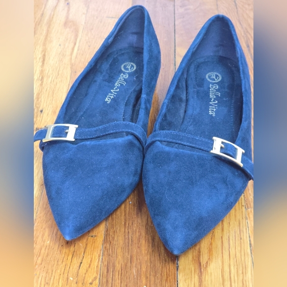Bella-Vita Blue Suede Flats 8 Wide - Picture 4 of 8